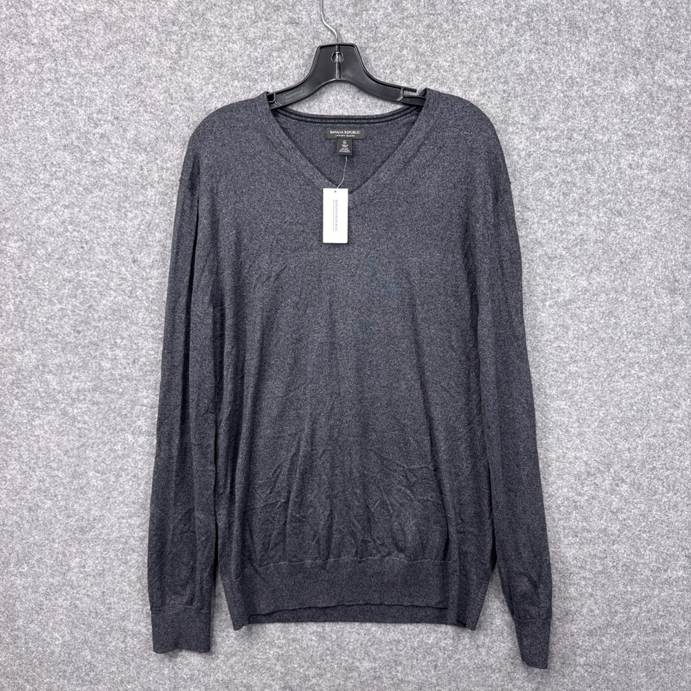 Banana Republic Sweater XL Tall Gray Silk Cotton Cashmere Luxury Blend V-Neck